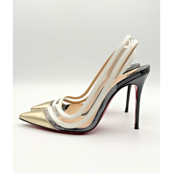 Christian Louboutin Leather & PVC Paralili Pumps Gold & White Sz EU 36.5 6.5 - Picture 2 of 13